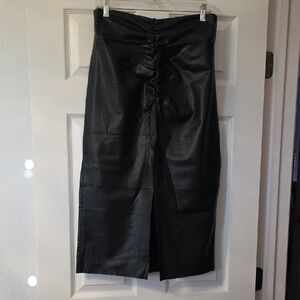 Elegant Black Faux Leather Skirt